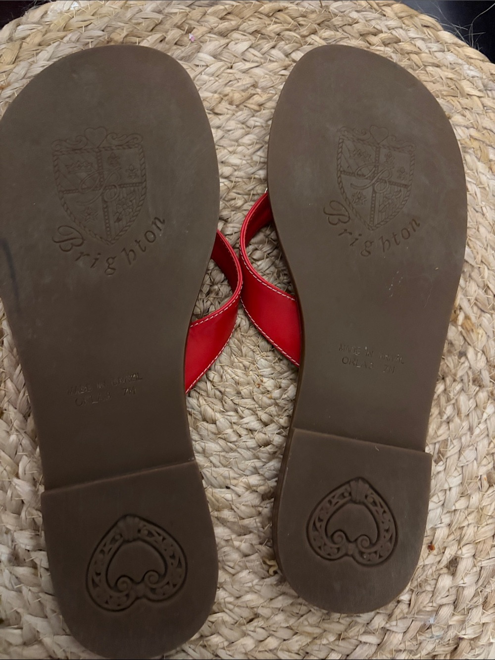 Brighton Red Heart-Embellished Cork Flip Flops sz 7 womens - Picture 3 of 3